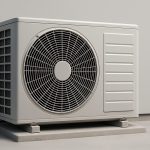 An air conditioning unit installed against a plain wall in a modern setting